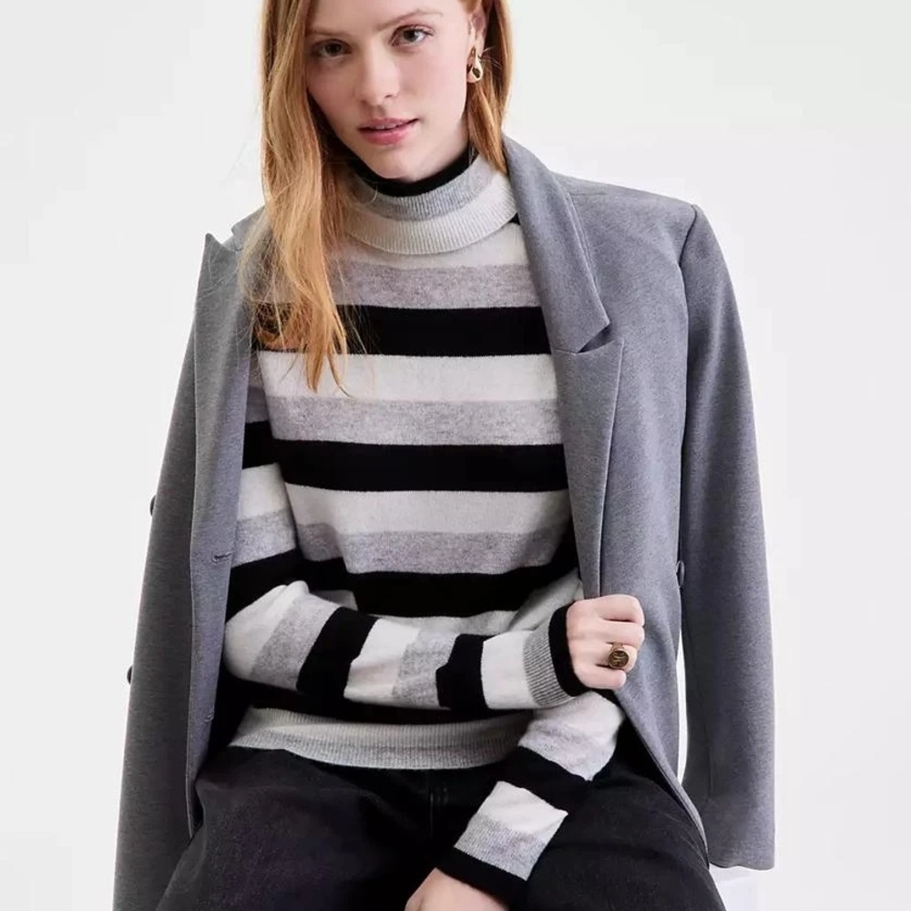 Charter Club Cashmere Multi-Striped Turtleneck Sweater|Size L